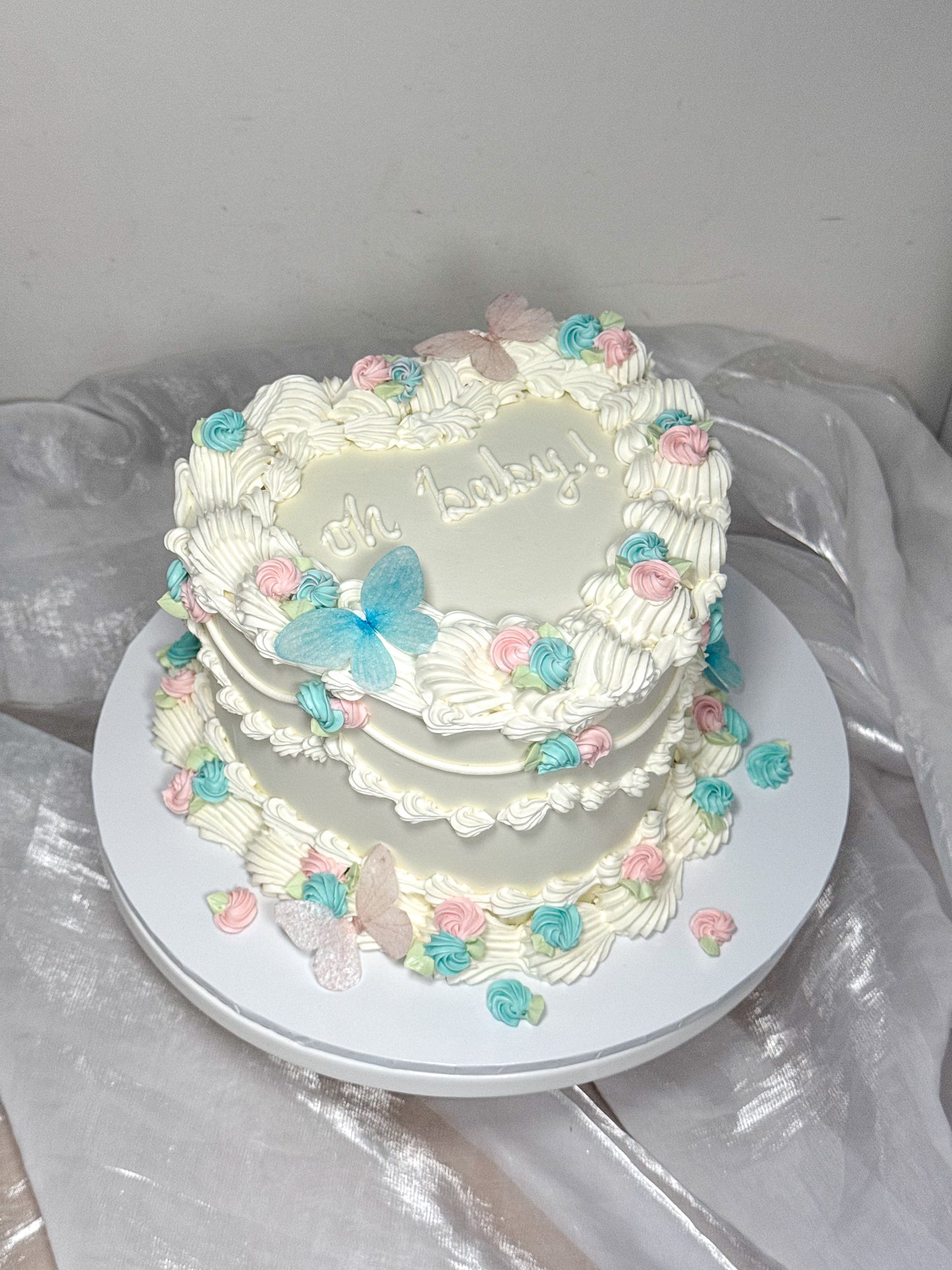 Pastel Butterfly Gender Reveal Cake