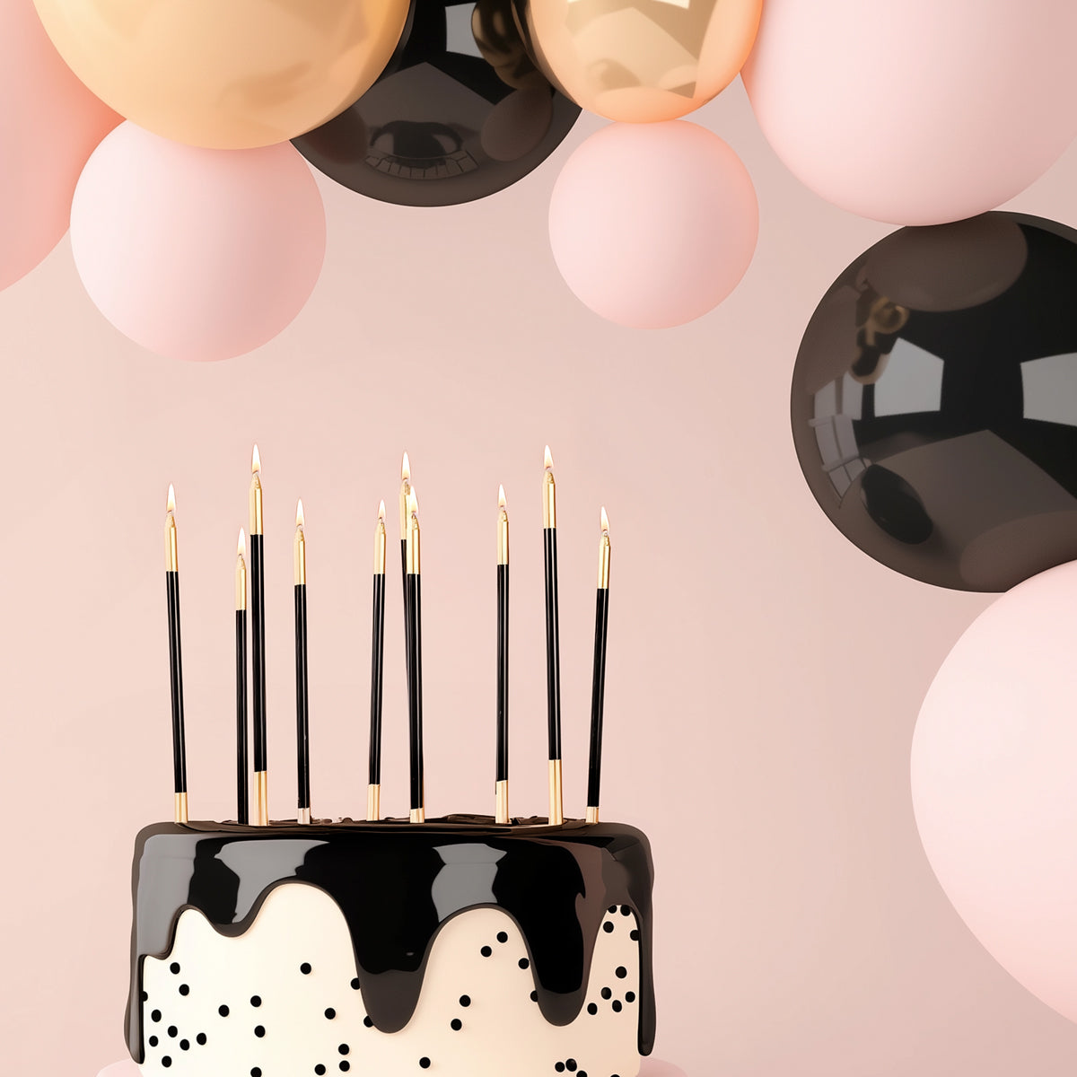 GOLD DOUBLE DIPPED Cake Candles - BLACK