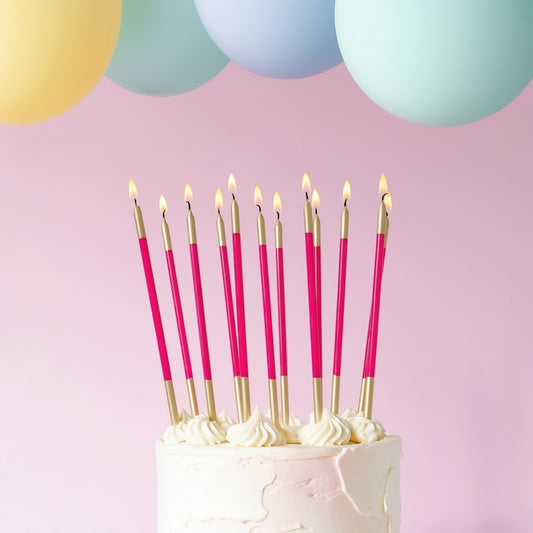 GOLD DOUBLE DIPPED Cake Candles - HOT PINK