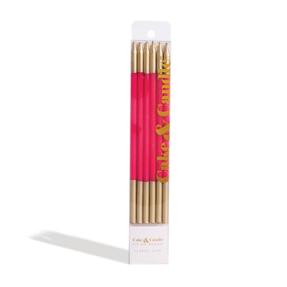 GOLD DOUBLE DIPPED Cake Candles - HOT PINK