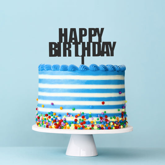 Happy Birthday Cake Topper - BLACK